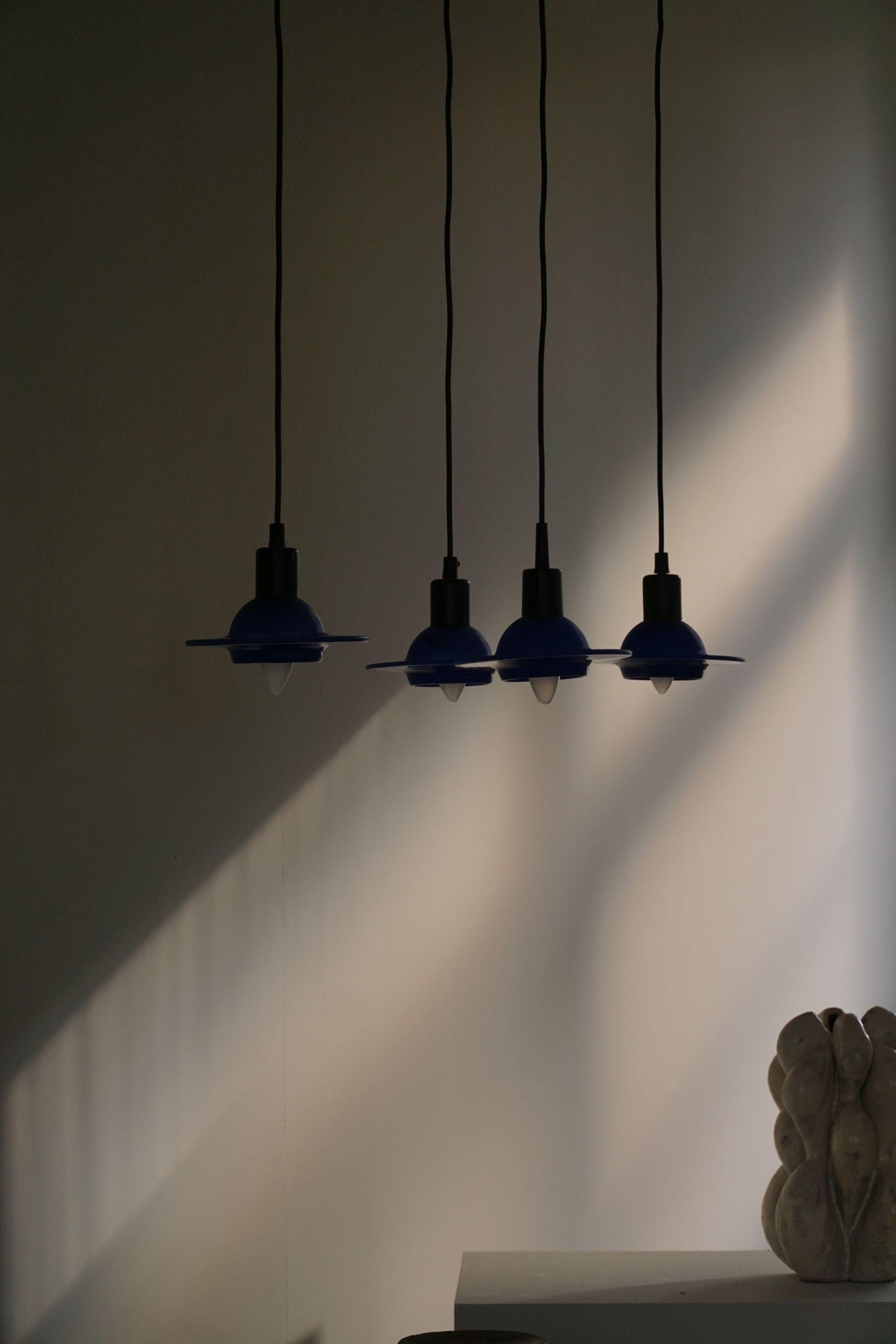 Set of 4 Vintage Blue Glass Pendants, Made by Design Light A/S, Denmark, 1990s  For Sale 4