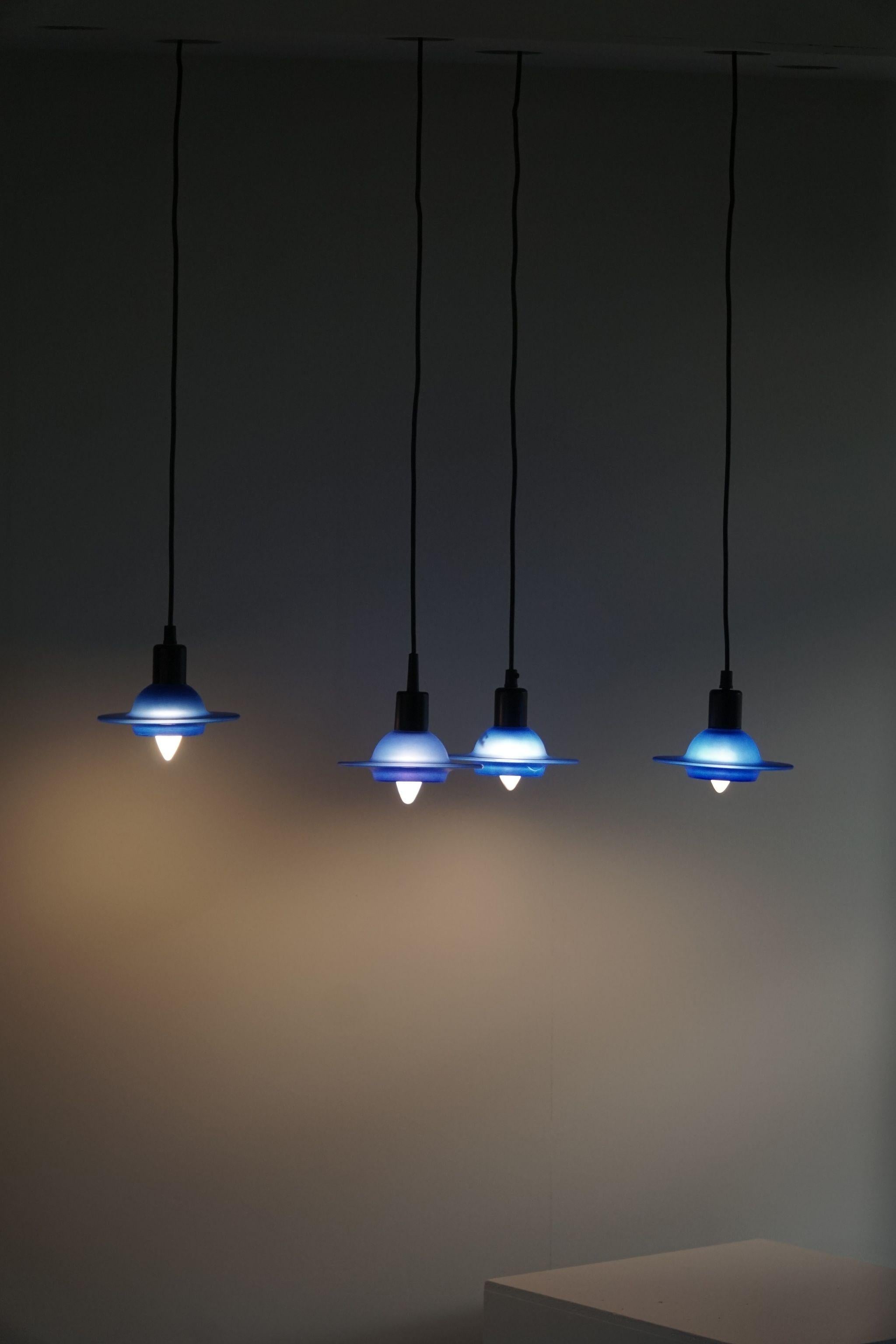 Set of 4 Vintage Blue Glass Pendants, Made by Design Light A/S, Denmark, 1990s  For Sale 5