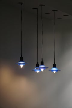 Set of 4 Vintage Blue Glass Pendants, Made by Design Light A/S, Denmark, 1990s