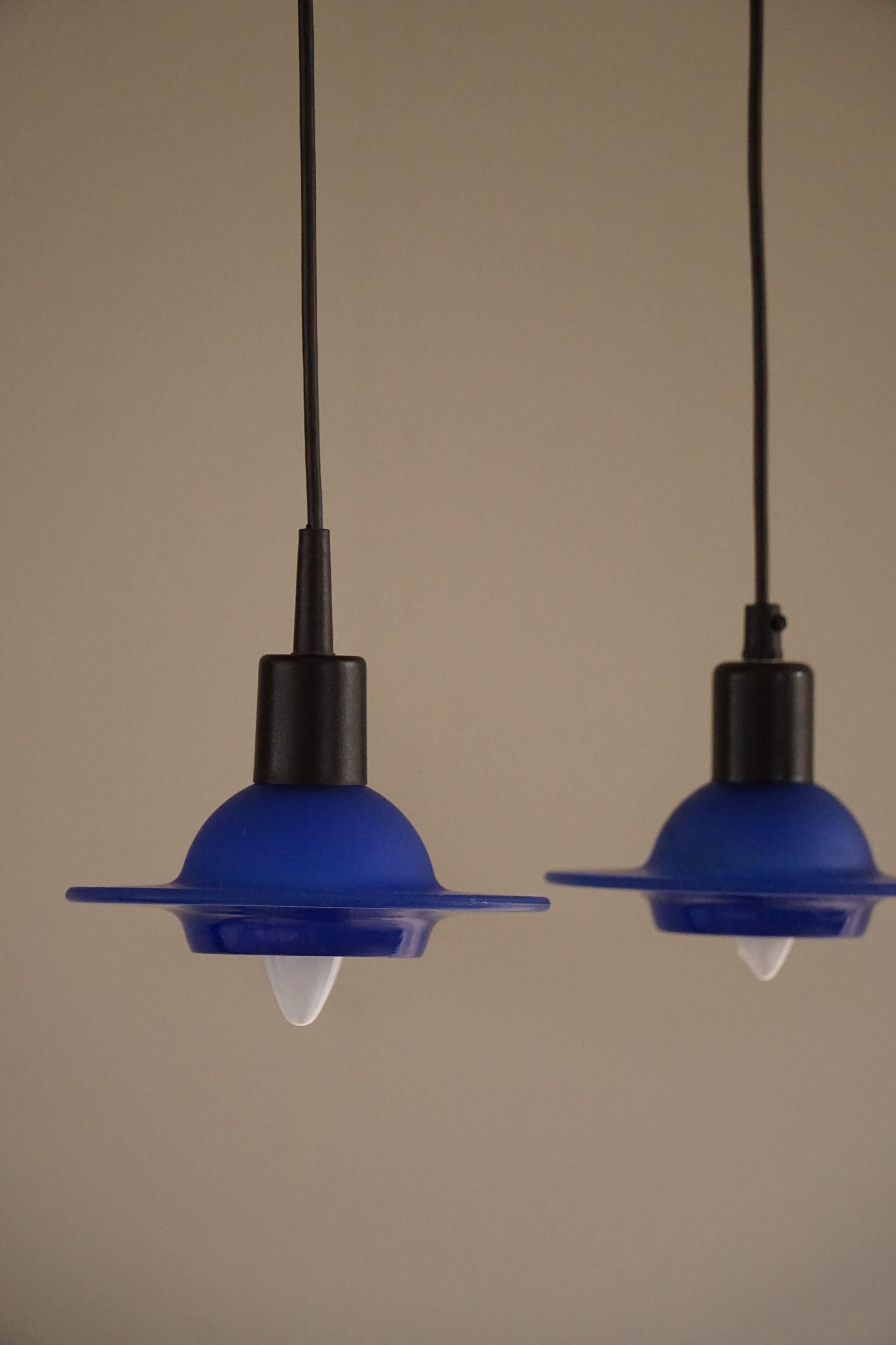 Set of 4 Vintage Blue Glass Pendants, Made by Design Light A/S, Denmark, 1990s  In Good Condition For Sale In Odense, DK