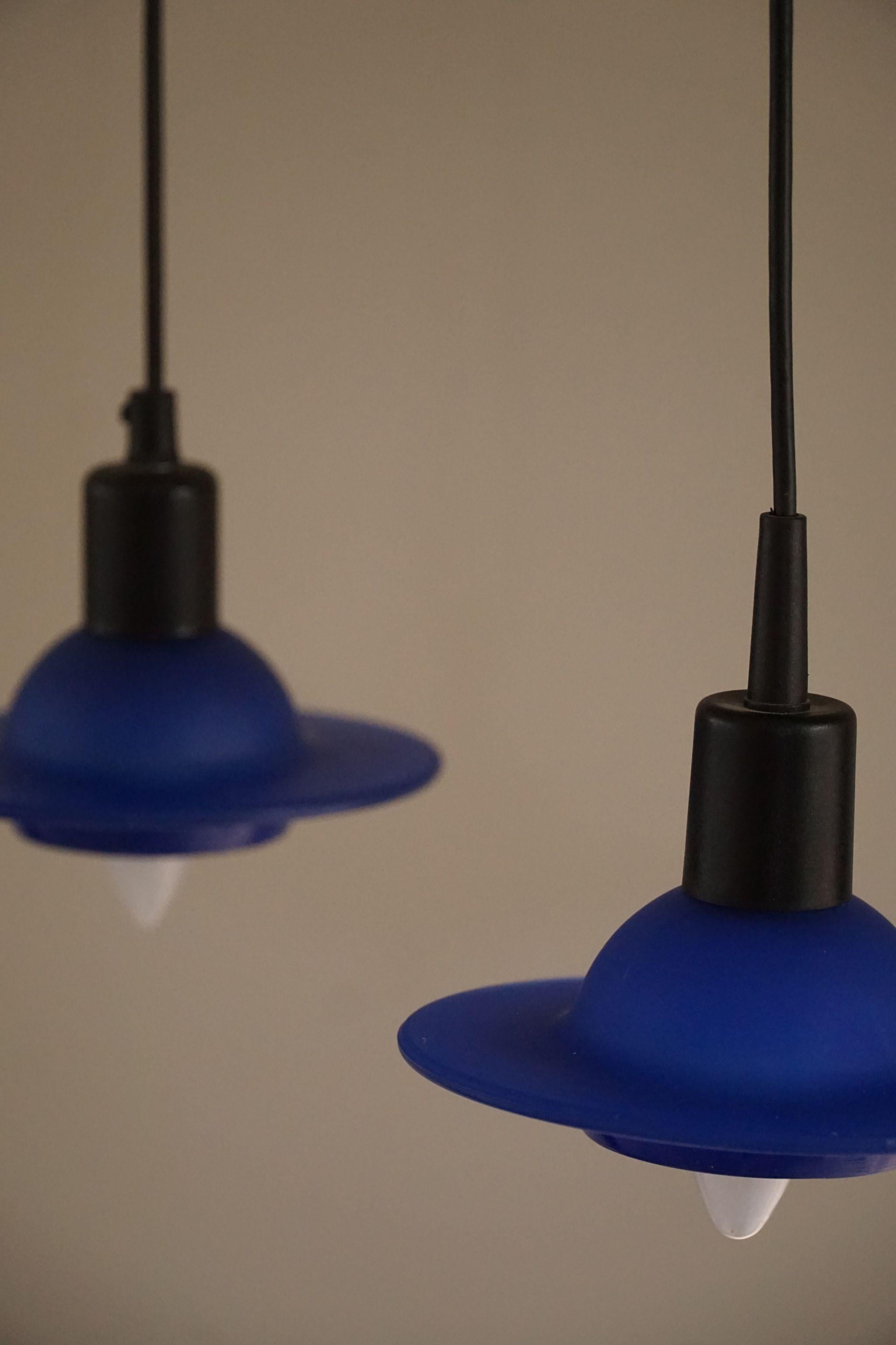 20th Century Set of 4 Vintage Blue Glass Pendants, Made by Design Light A/S, Denmark, 1990s  For Sale
