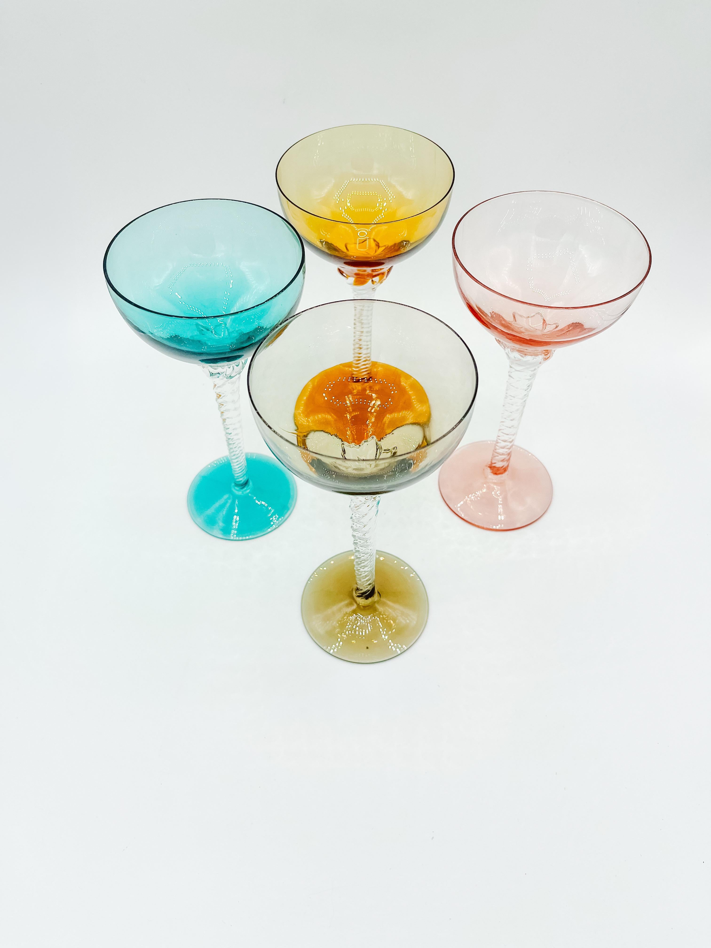 Set of 4 Vintage Bohemian Martini Glasses with Twisted Stems 1960s Multicoloured 4