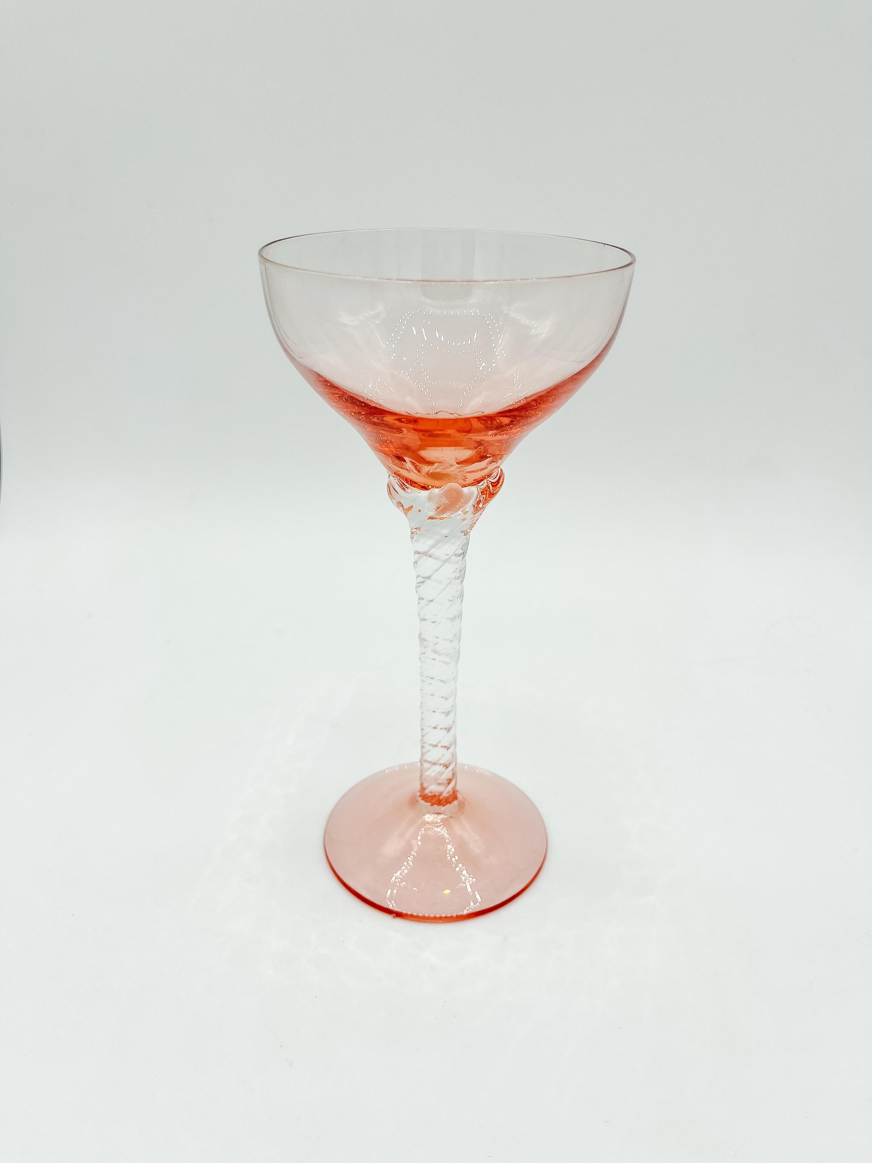 Set of 4 Vintage Bohemian Martini Glasses with Twisted Stems 1960s Multicoloured 5