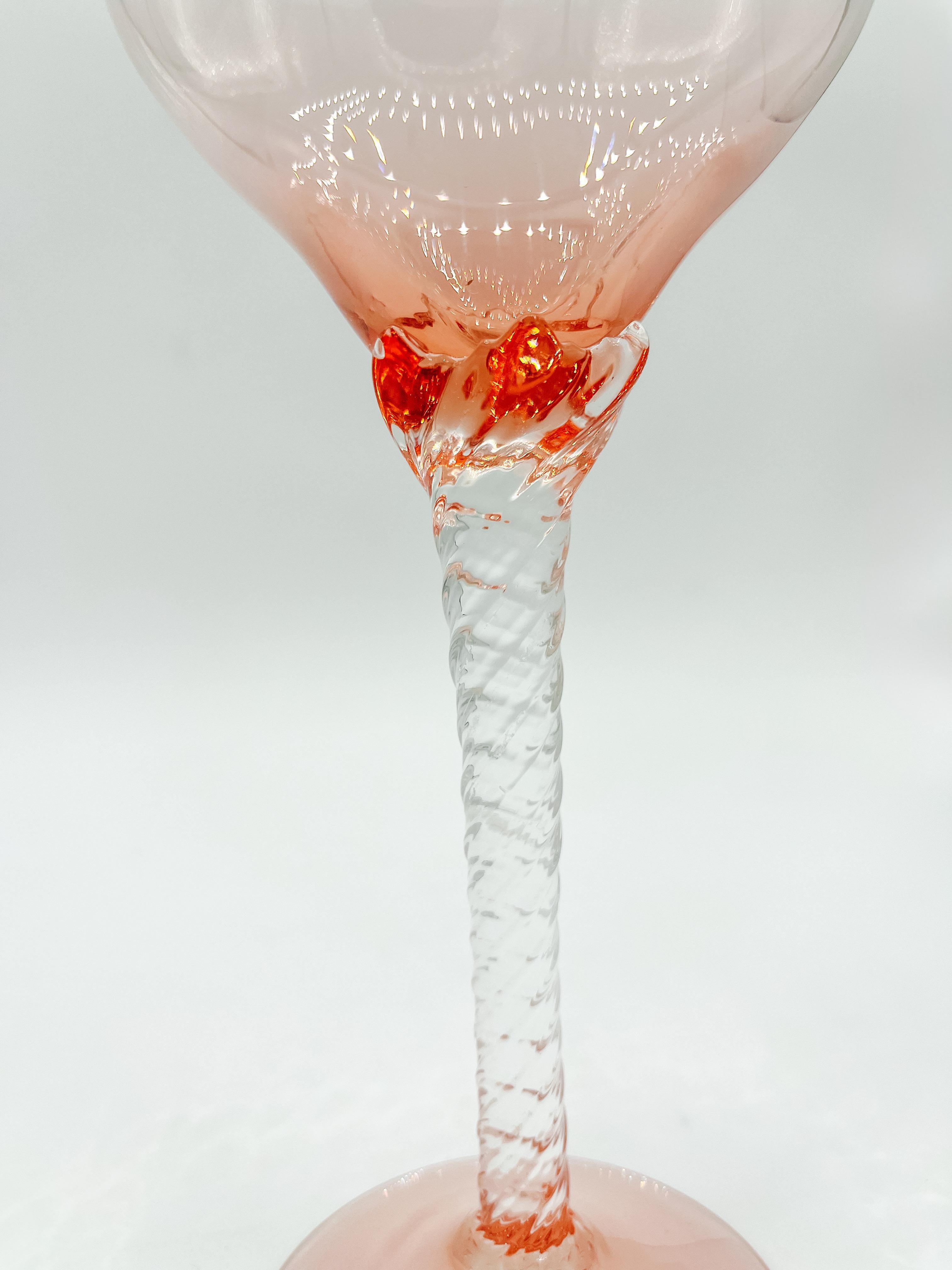 Set of 4 Vintage Bohemian Martini Glasses with Twisted Stems 1960s Multicoloured 6