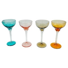 Set of 4 Vintage Bohemian Martini Glasses with Twisted Stems 1960s Multicoloured