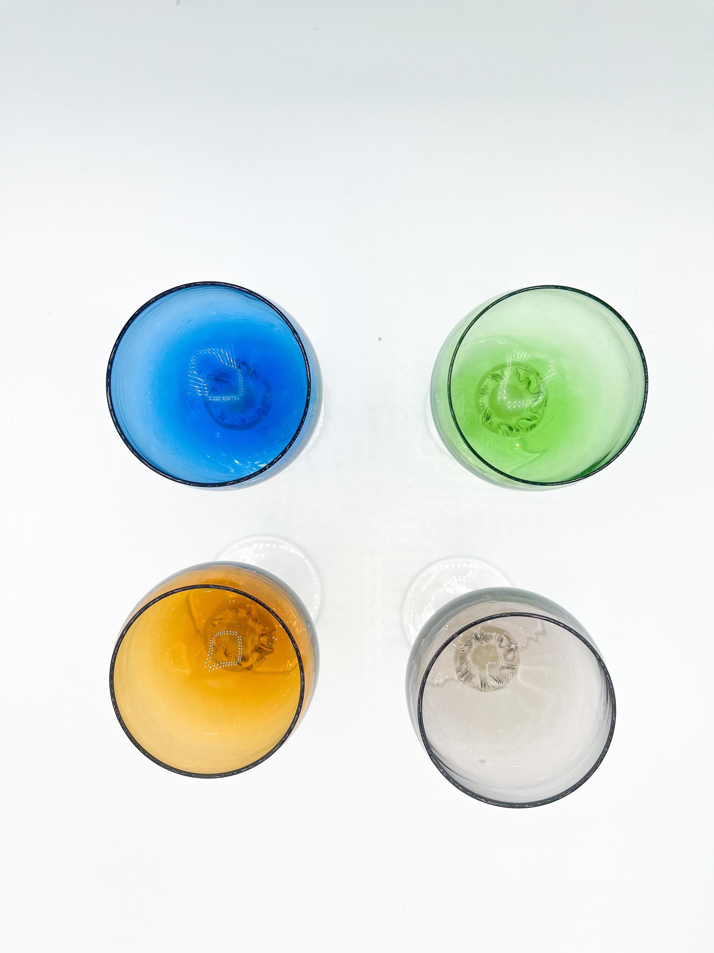 Set of 4 Vintage Bohemian Wine Glasses with Twisted Stems 1960s Multicoloured For Sale 2