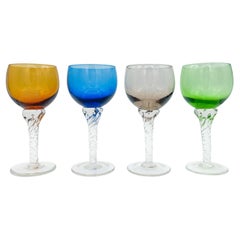 Juego de 4 Copas de Vino Bohemias Vintage con Tallos Retorcidos Años 60 Multicolor