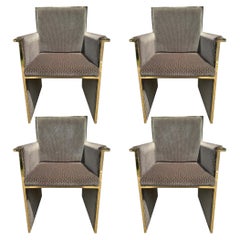 Set of 4 Vintage Brass and Mohair Upholstered Dining Chairs