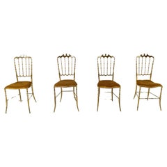 Set of 4  Used brass Chiavari chairs, 1960s