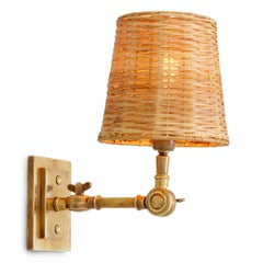 Set of 4 Vintage Brass wall Lamps with Rattan Shade