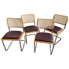 Set of 4 Vintage Breuer Caned and Chrome Cantilever Chairs