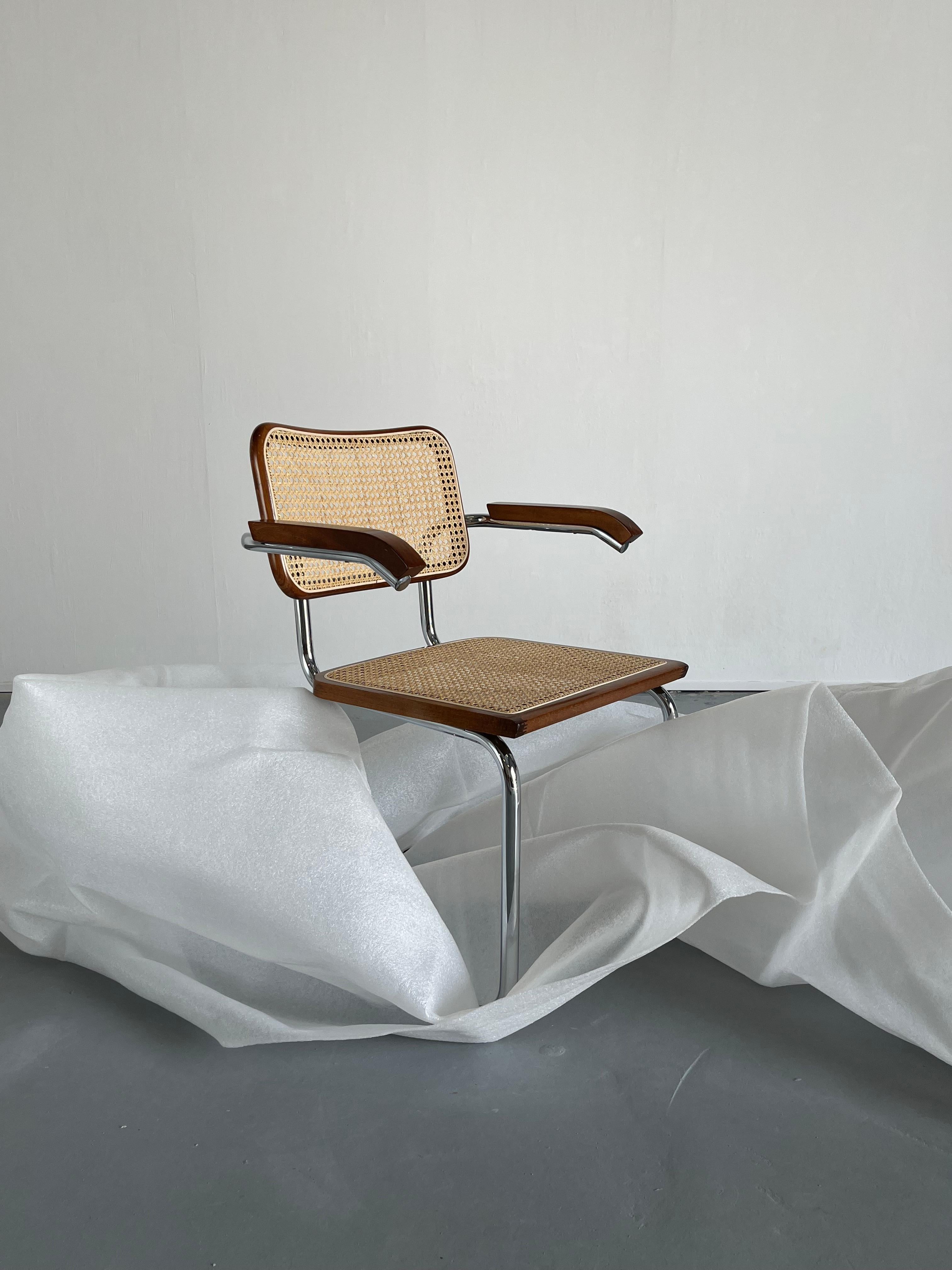 Set of 4 Vintage Brown Cesca Midcentury Italian Cantilever Chair, Marcel Breuer 4