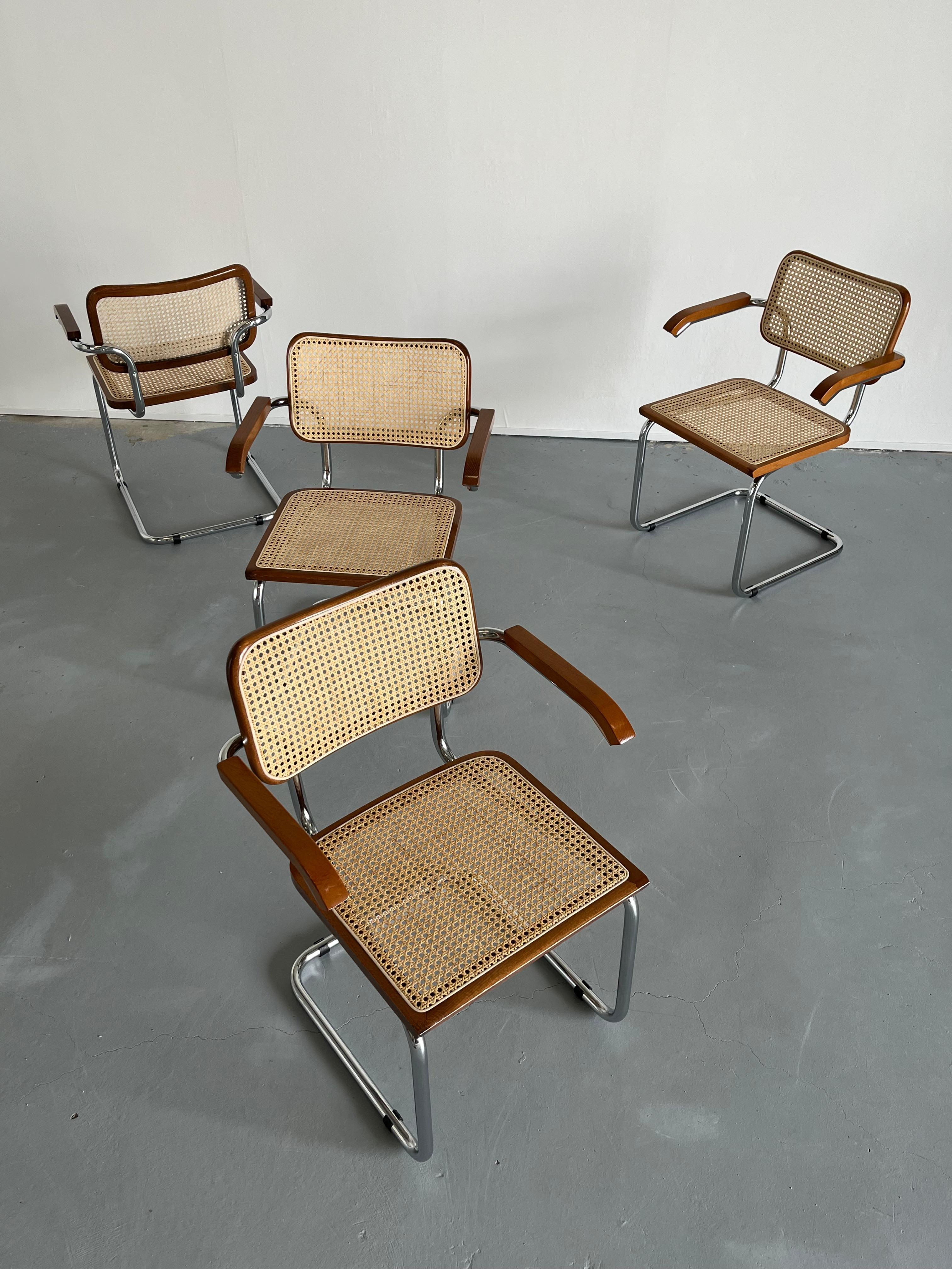 Set of 4 Vintage Brown Cesca Midcentury Italian Cantilever Chair, Marcel Breuer 5