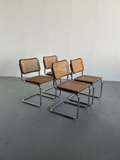 Set of 4 Vintage Brown Cesca Midcentury Italian Cantilever Chair, Marcel Breuer