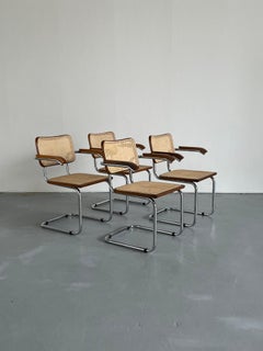 Satz von 4 Vintage Brown Cesca Mid Century Italian Cantilever Chair, Marcel Breuer