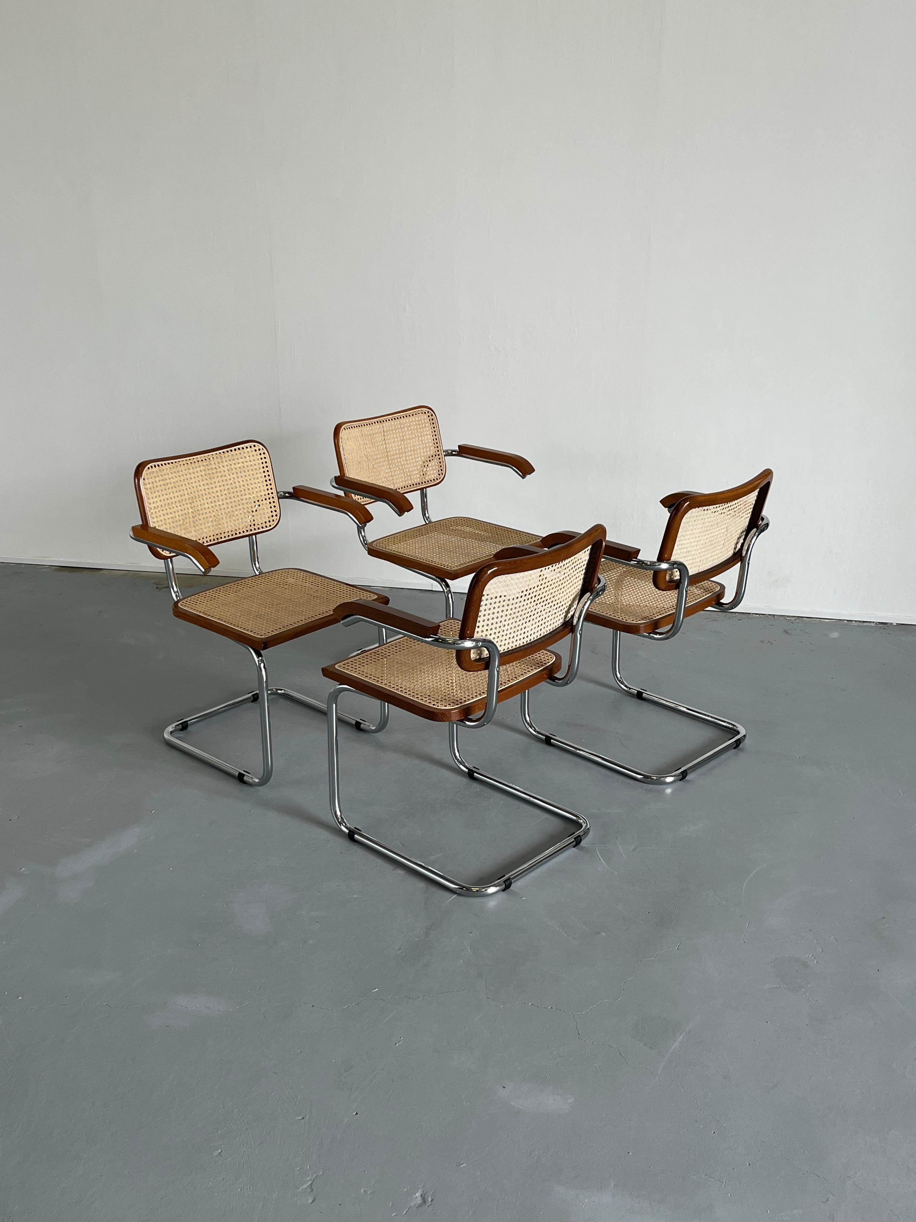 Set of 4 Vintage Brown Cesca Midcentury Italian Cantilever Chair, Marcel Breuer In Good Condition In Zagreb, HR