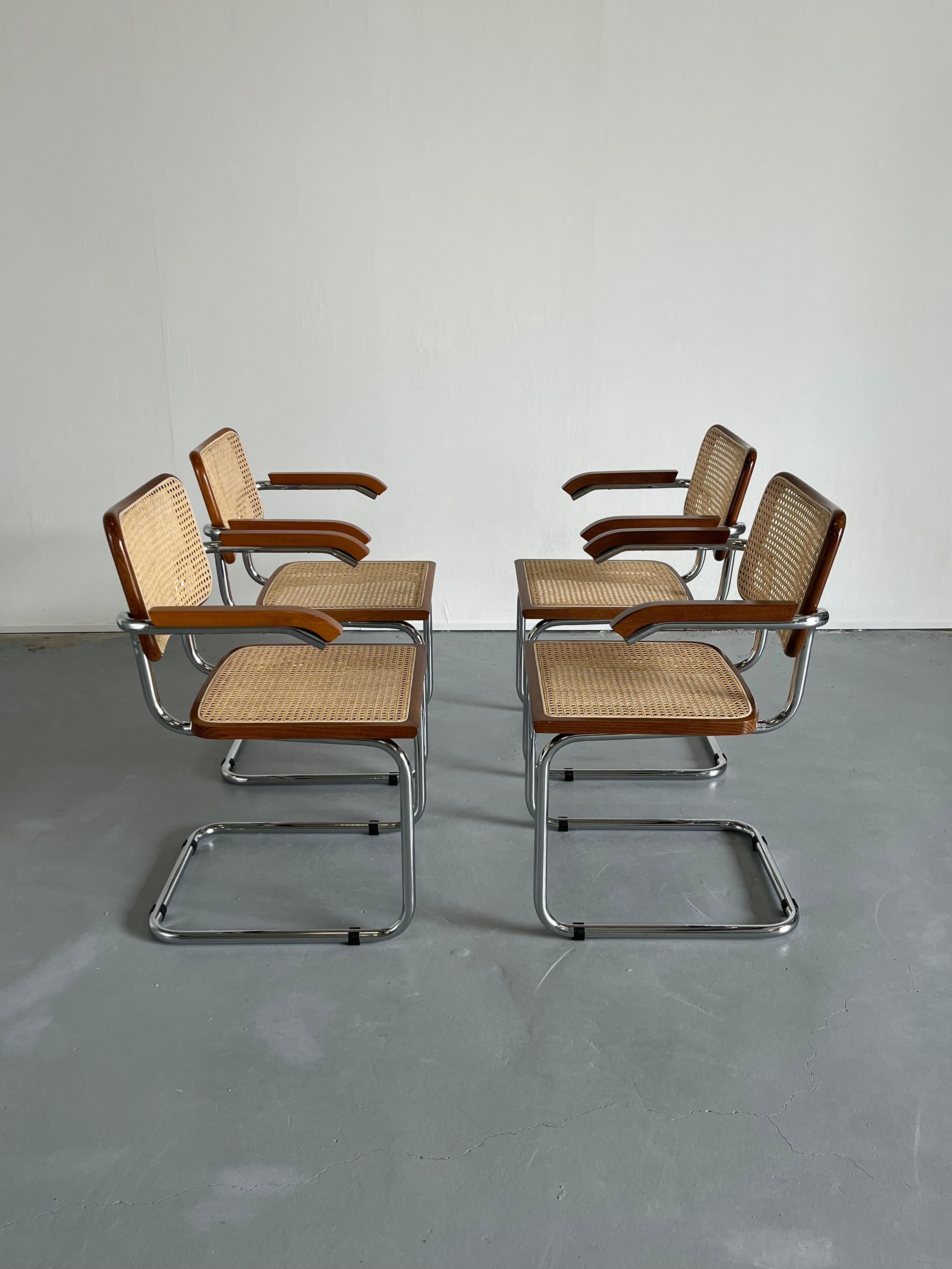 Late 20th Century Set of 4 Vintage Brown Cesca Midcentury Italian Cantilever Chair, Marcel Breuer