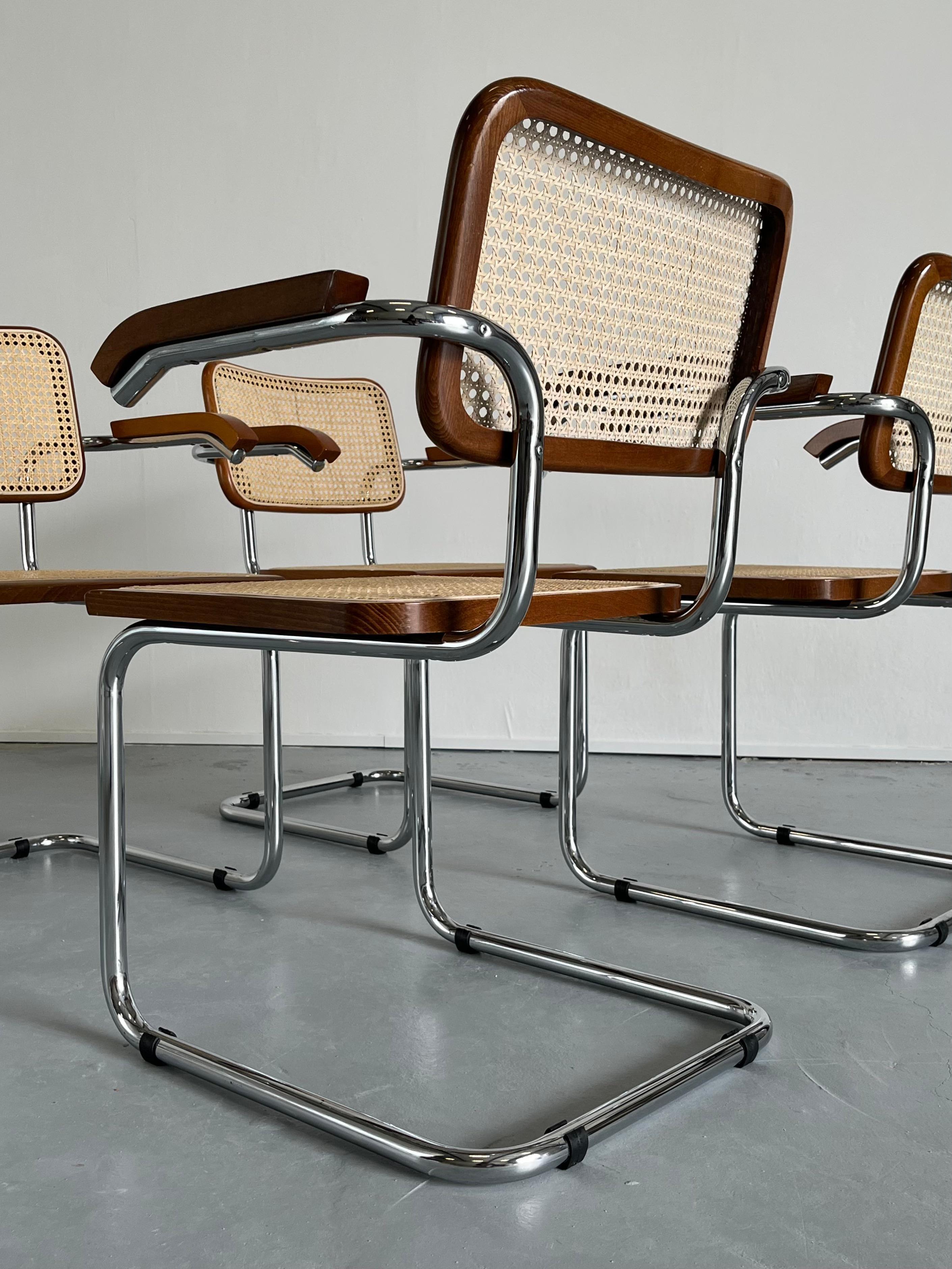 Rattan Set of 4 Vintage Brown Cesca Midcentury Italian Cantilever Chair, Marcel Breuer