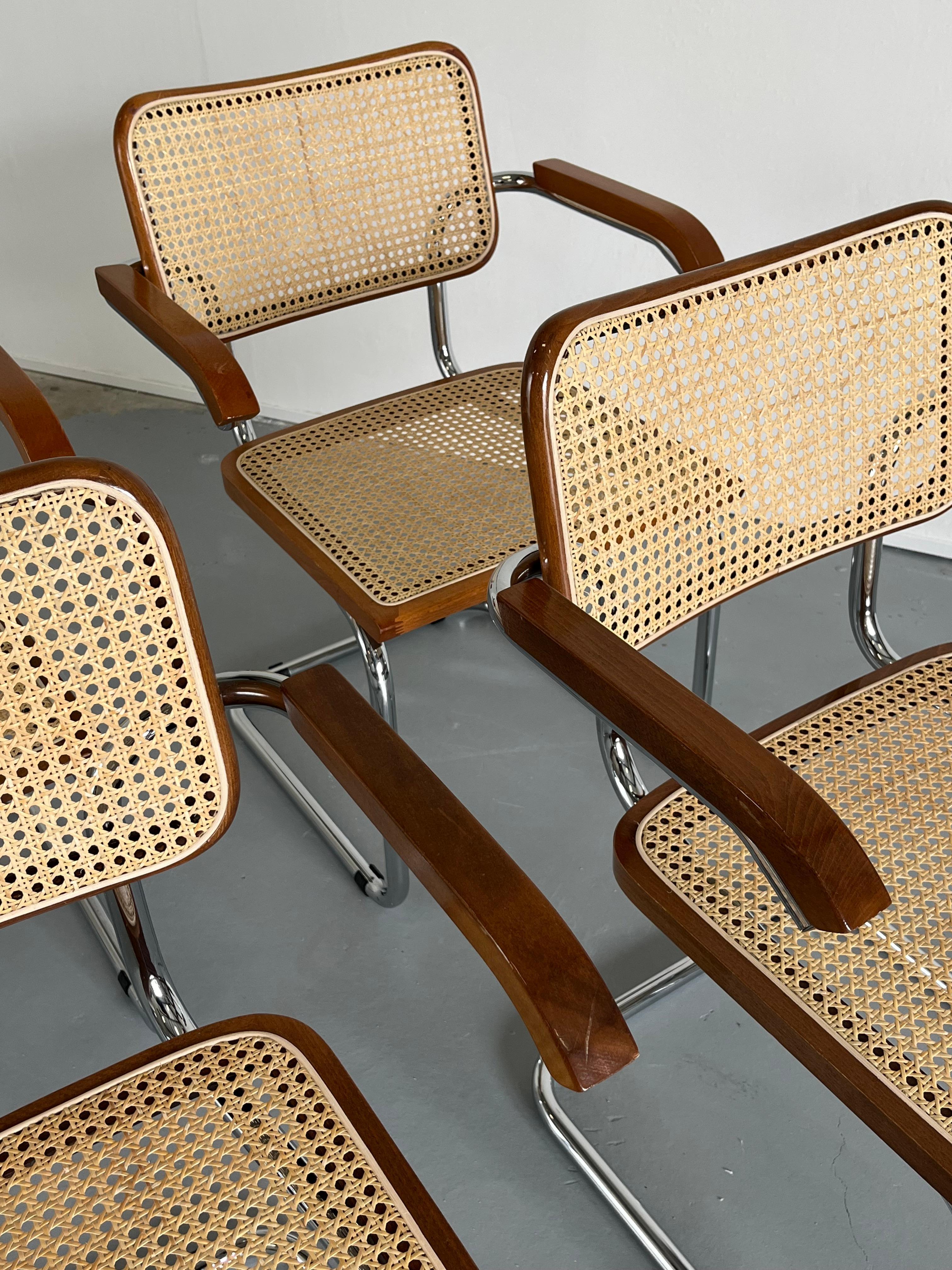 Set of 4 Vintage Brown Cesca Midcentury Italian Cantilever Chair, Marcel Breuer 2