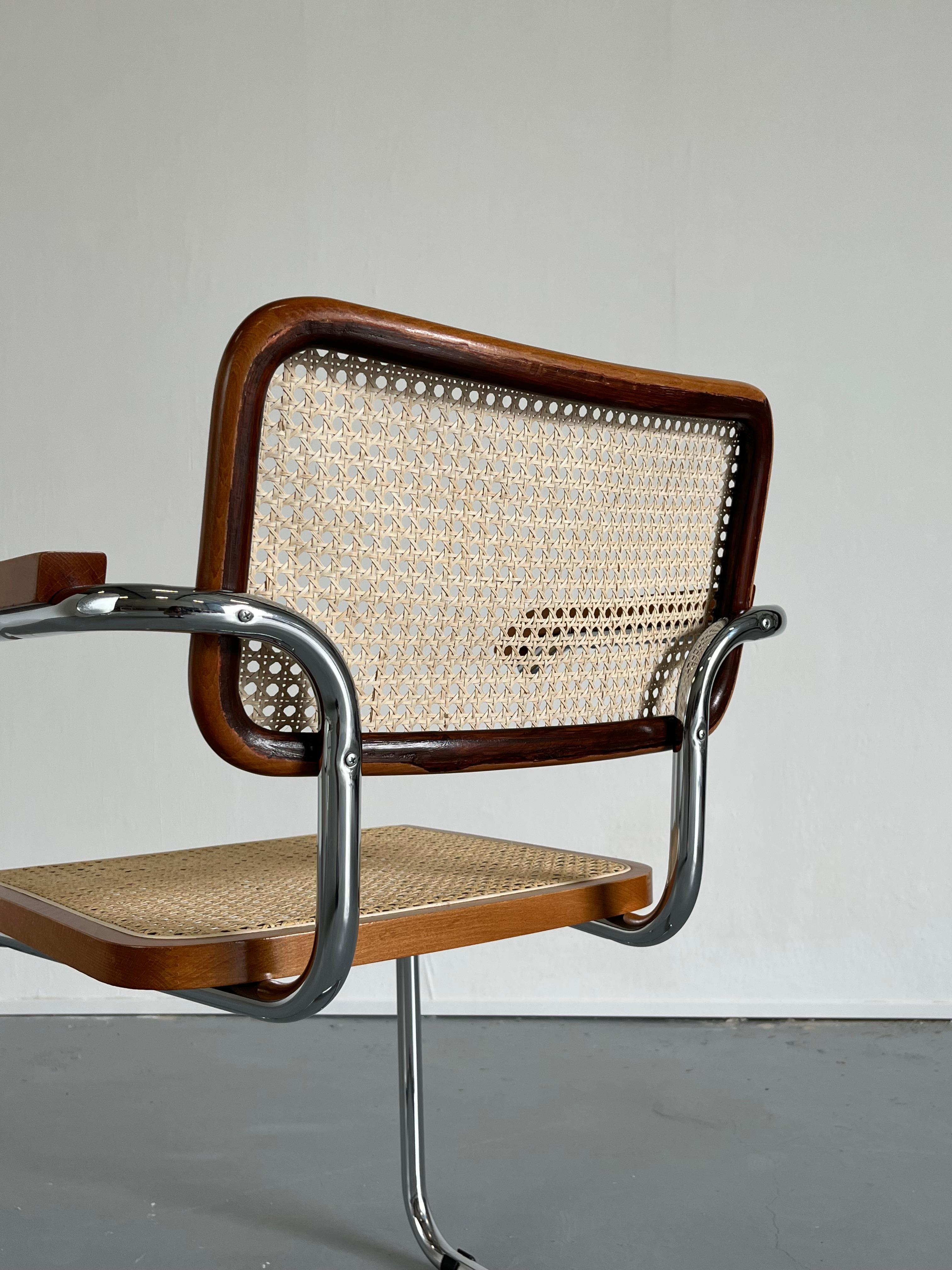 Set of 4 Vintage Brown Cesca Midcentury Italian Cantilever Chair, Marcel Breuer 3
