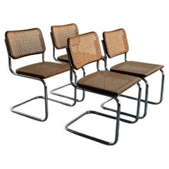 Set of 4 Vintage Brown Cesca Midcentury Italian Cantilever Chair, Marcel Breuer