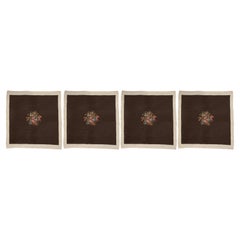 Set of 4 Retro Brown Wool Needlepoint Tapestry Panels for Upholstery