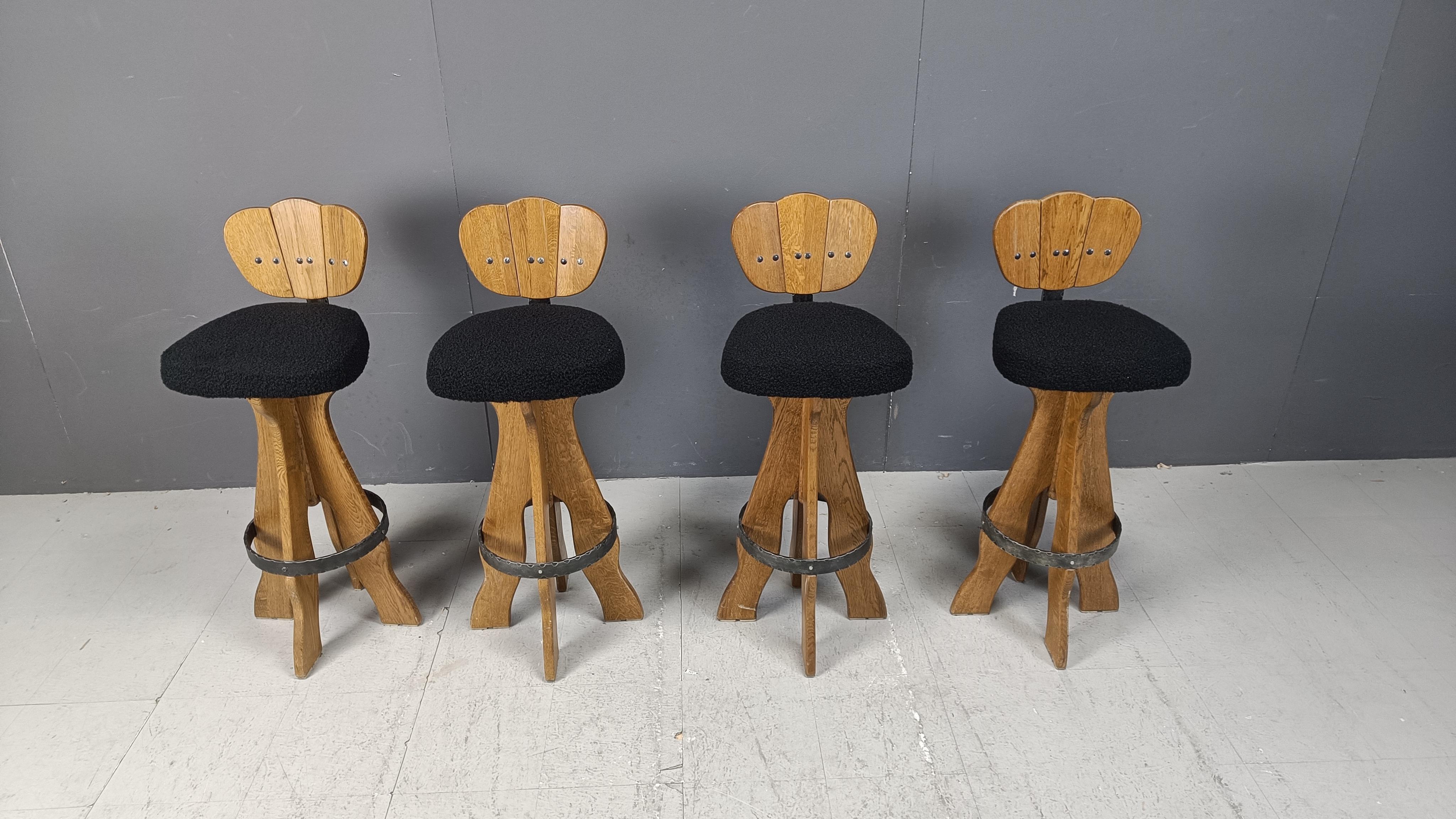Brutalist Set of 4 vintage brutalist bar stools, 1960s For Sale