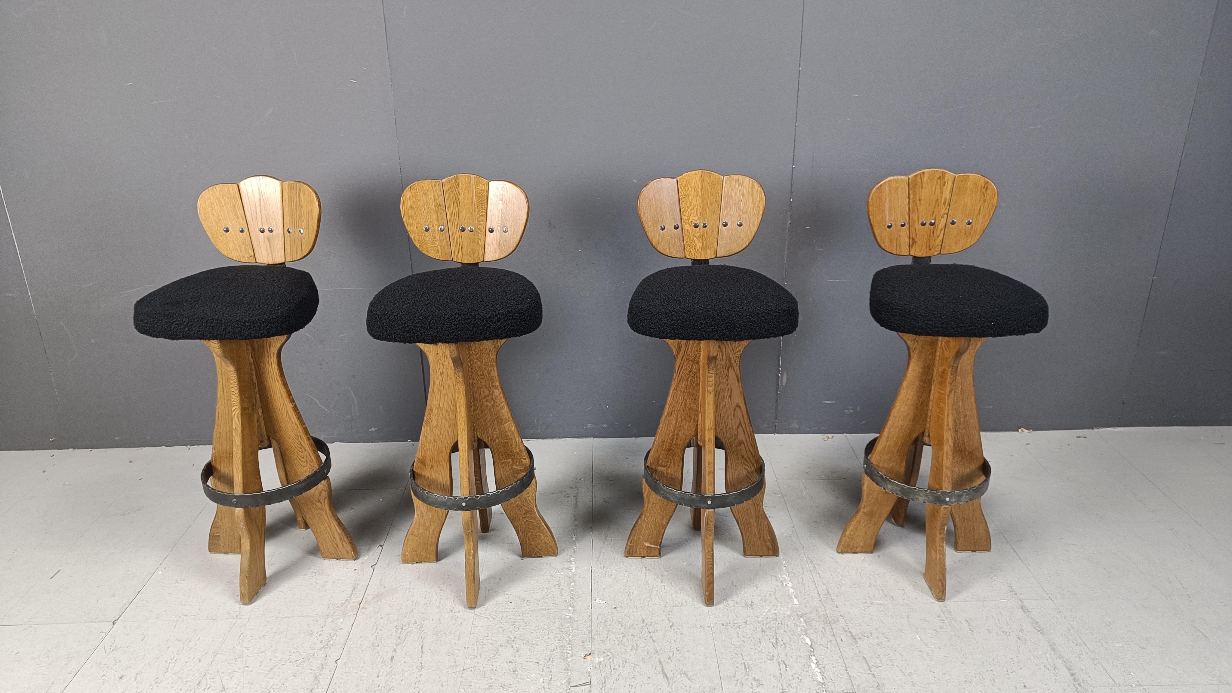 Belgian Set of 4 vintage brutalist bar stools, 1960s For Sale