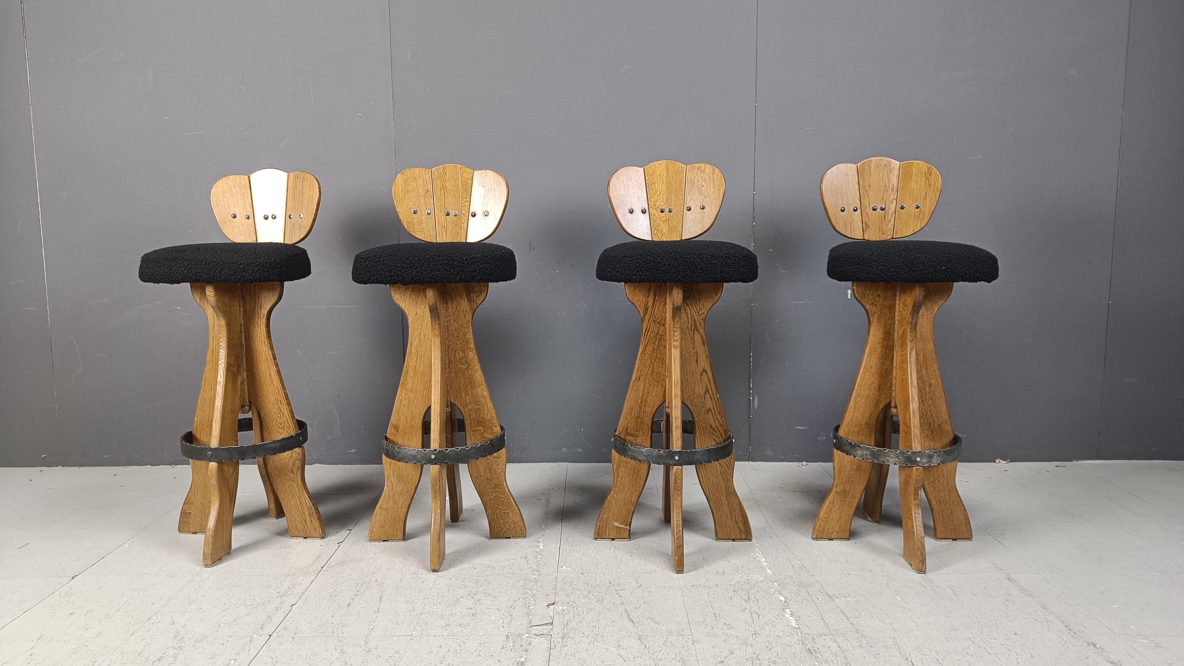 Mid-20th Century Set of 4 vintage brutalist bar stools, 1960s For Sale