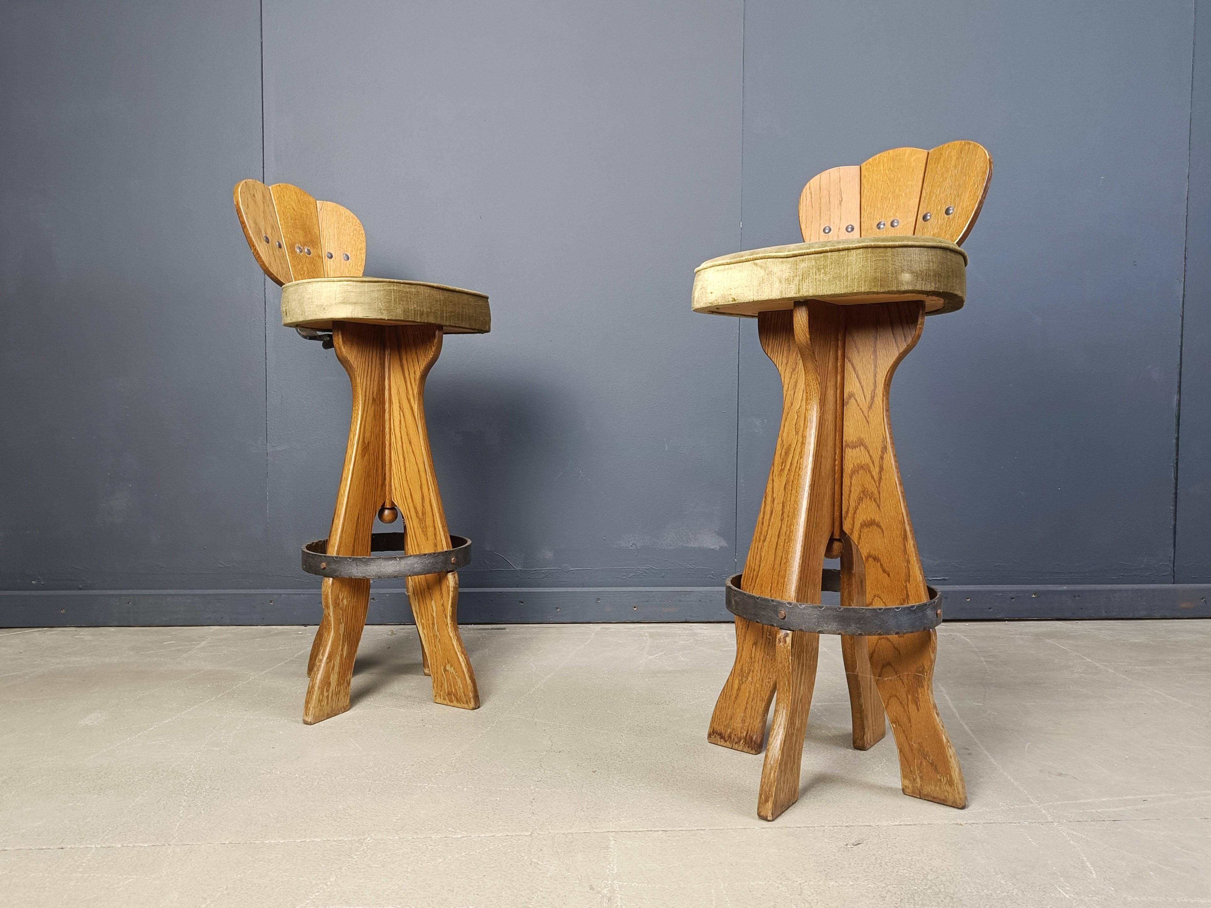 Fabric Set of 4 vintage brutalist bar stools, 1960s For Sale