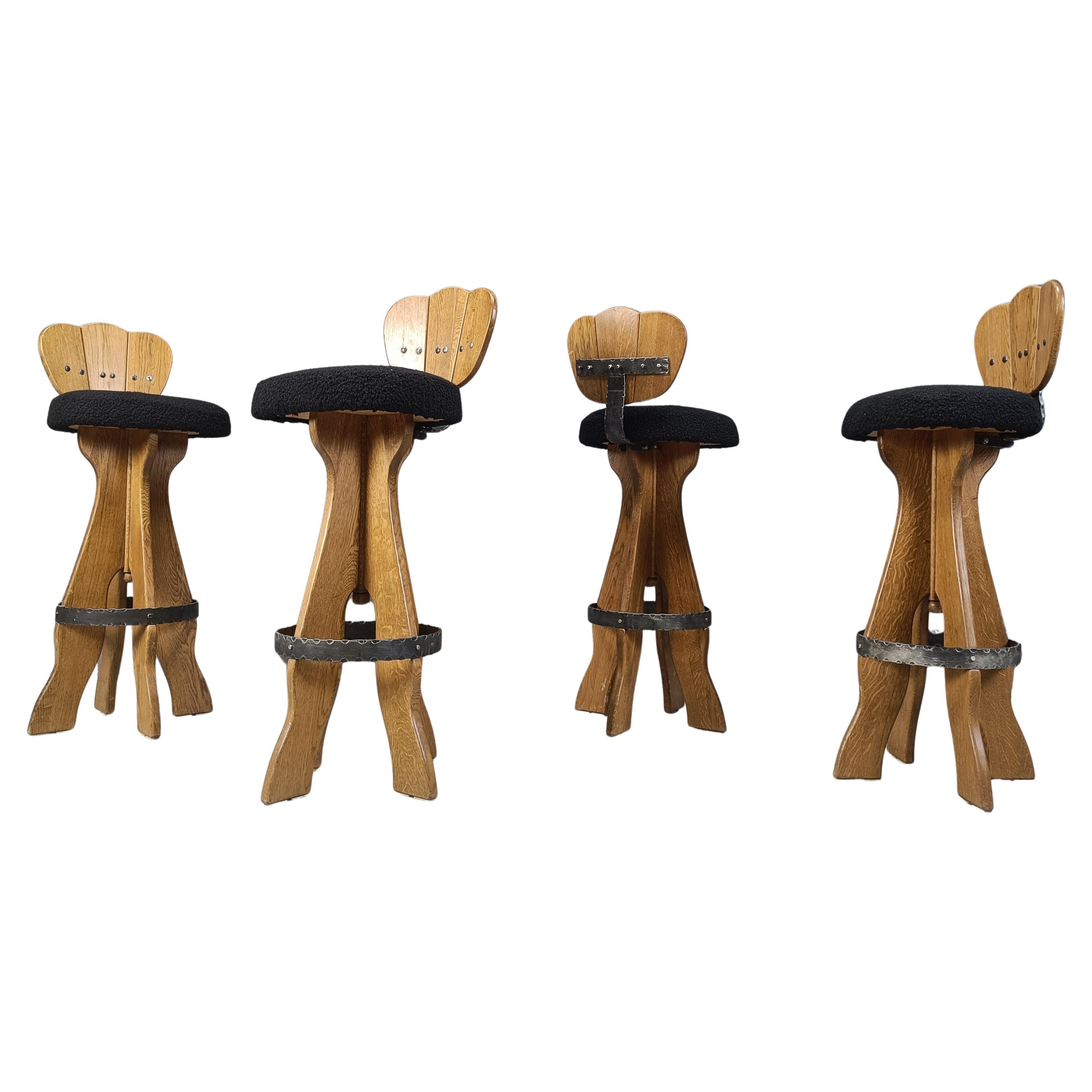 Set of 4 vintage brutalist bar stools, 1960s