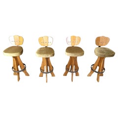 Set of 4 vintage brutalist bar stools, 1960s
