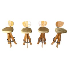 Ensemble de 4 tabourets de bar brutalistes vintage, années 1960