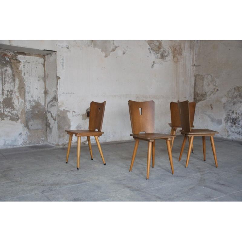 Set of 4 Vintage Brutalist Wooden Chairs, 1960 For Sale 5