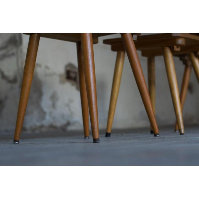 Set of 4 Vintage Brutalist Wooden Chairs, 1960 In Excellent Condition For Sale In Andrézieux-Bouthéon, FR