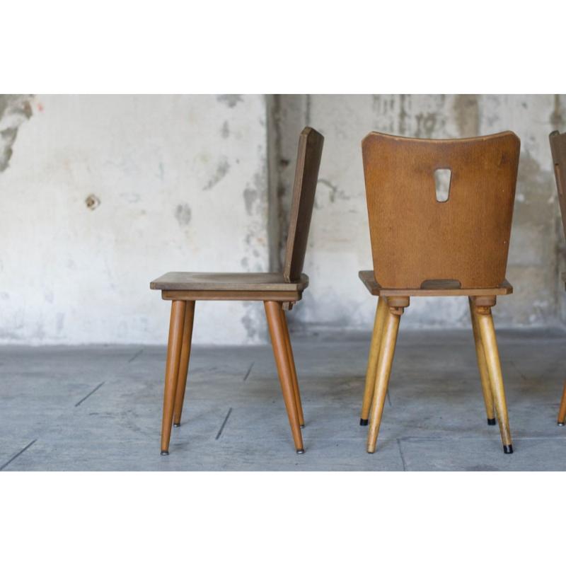 20th Century Set of 4 Vintage Brutalist Wooden Chairs, 1960 For Sale
