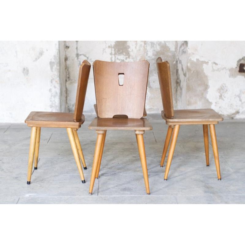 Set of 4 Vintage Brutalist Wooden Chairs, 1960 For Sale 1