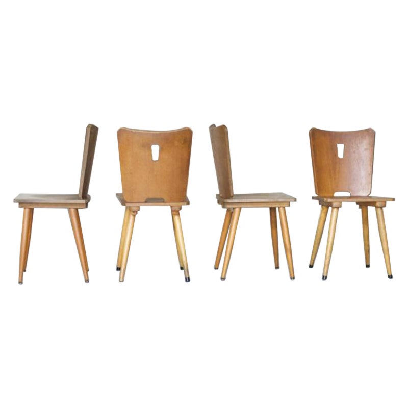 Satz von 4 brutalistischen Holzstühlen im Vintage-Stil, 1960