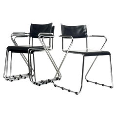 set of 4 vintage Cantilever Armchairs in Black Leather and Chrome, 1970s