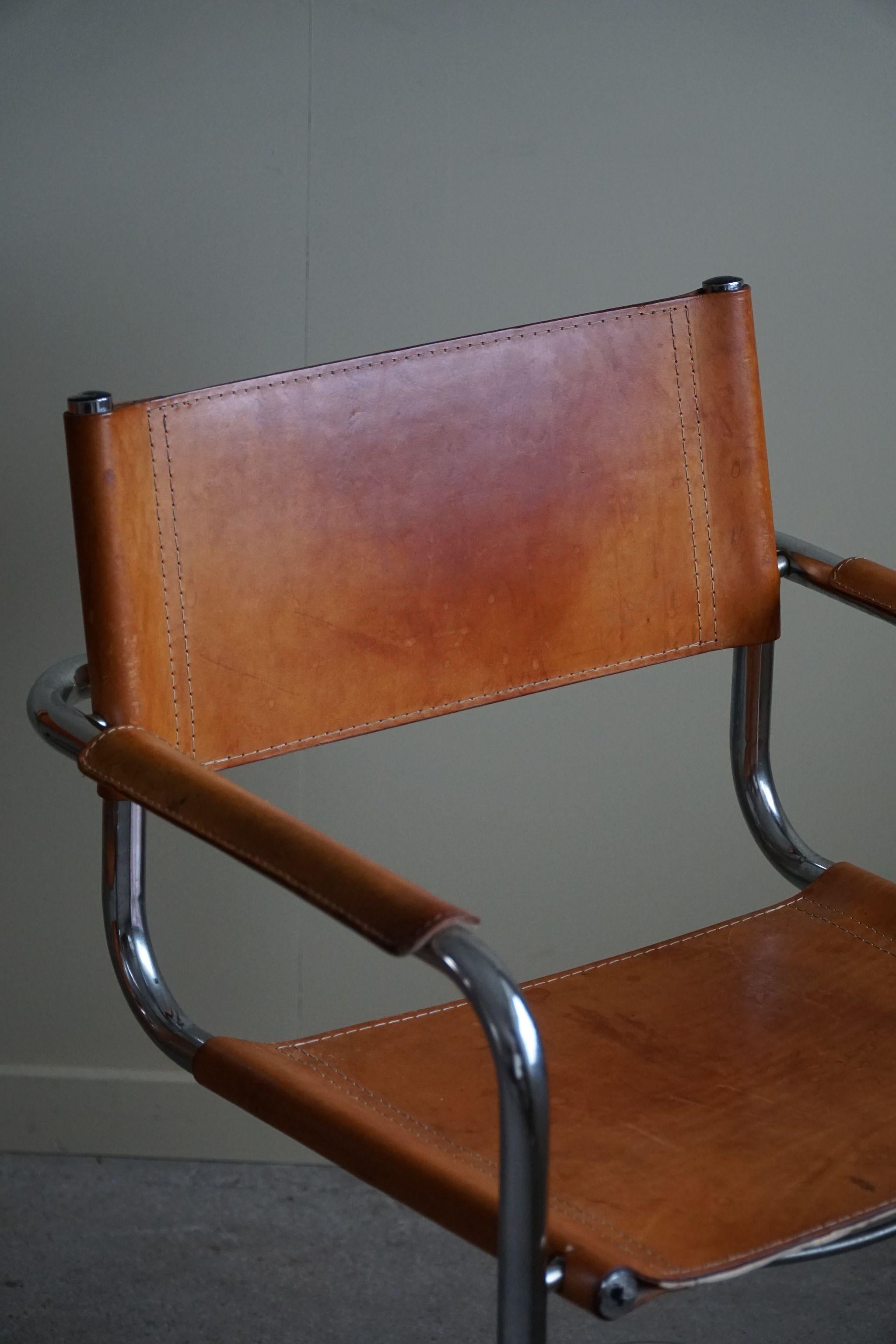 Set of 4 Vintage Cantilever Armchairs in Cognac Leather, Matteo Grassi, 1970s 9