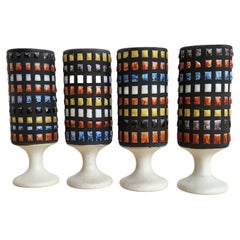 Roger Capron - Set of 4 Vintage Ceramic Goblets with Cobblestones