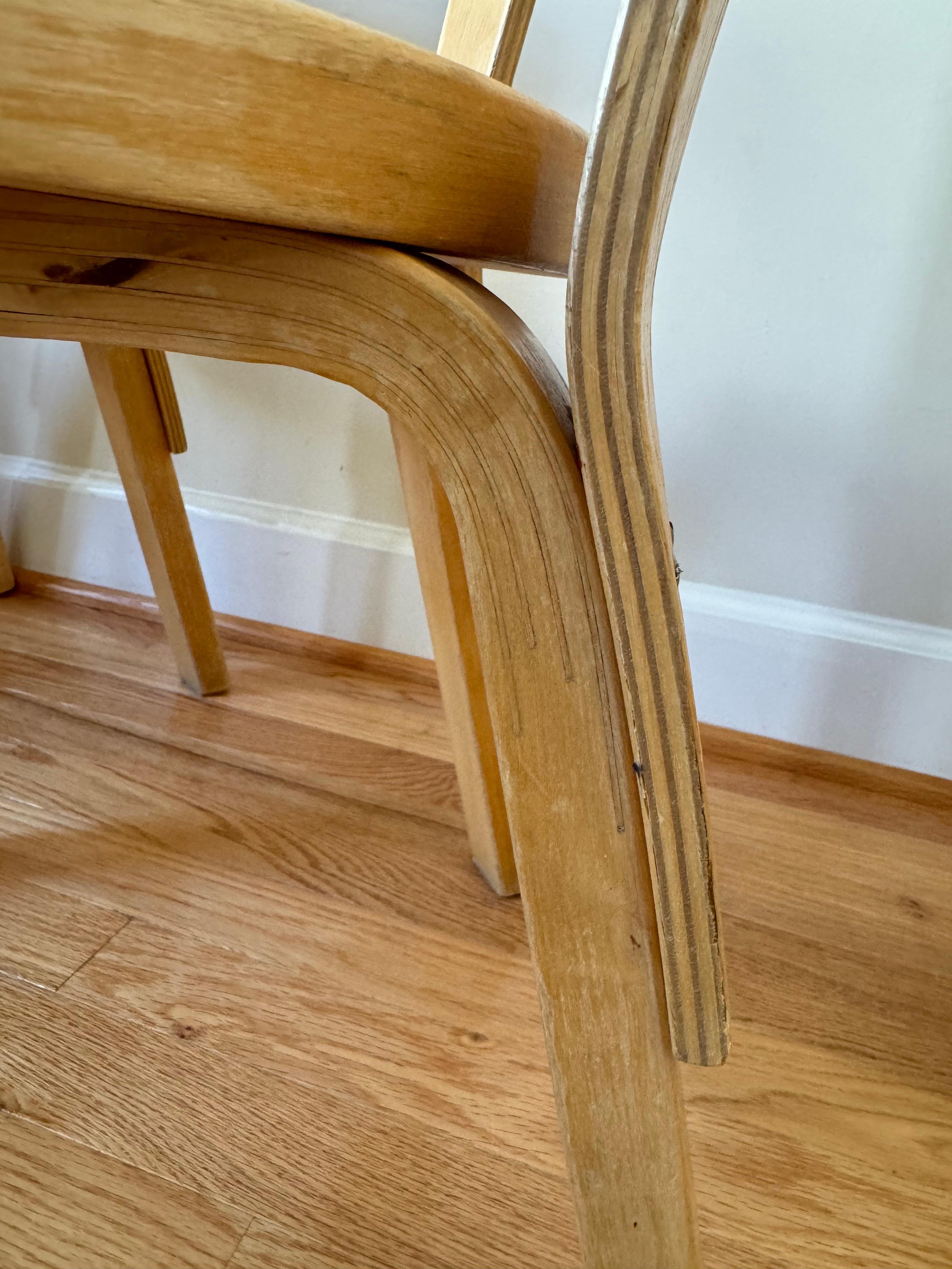 Set of 4 Vintage Chair N65 by Alvar Aalto for Artek (Red Linoleum) 7