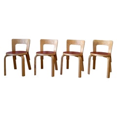 Set of 4 Vintage Chair N65 by Alvar Aalto for Artek (Red Linoleum)
