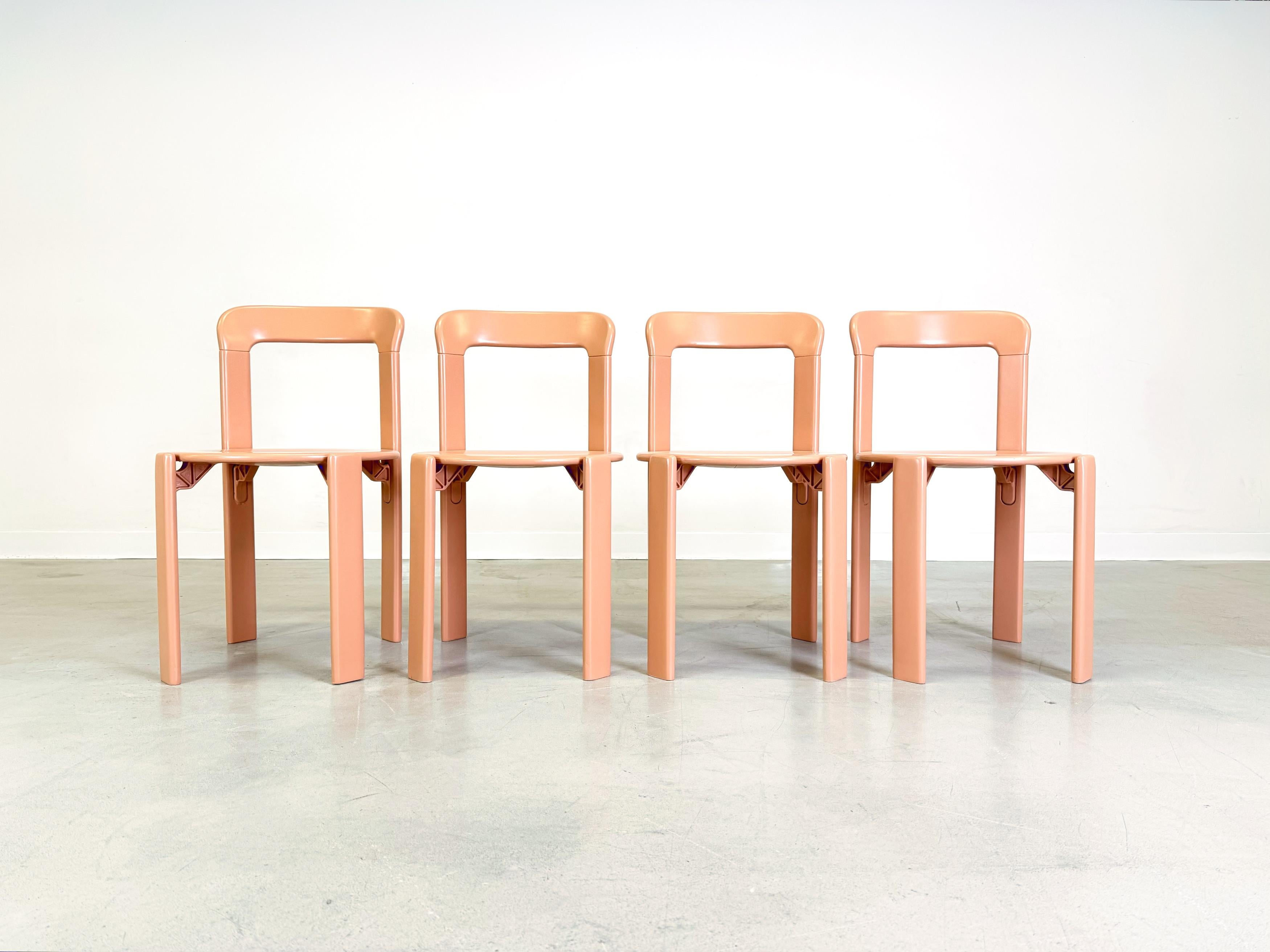 Mid-Century Modern Set of 4 vintage chairs Bruno Rey Kusch & Co beige red 1970s design new lacquere For Sale