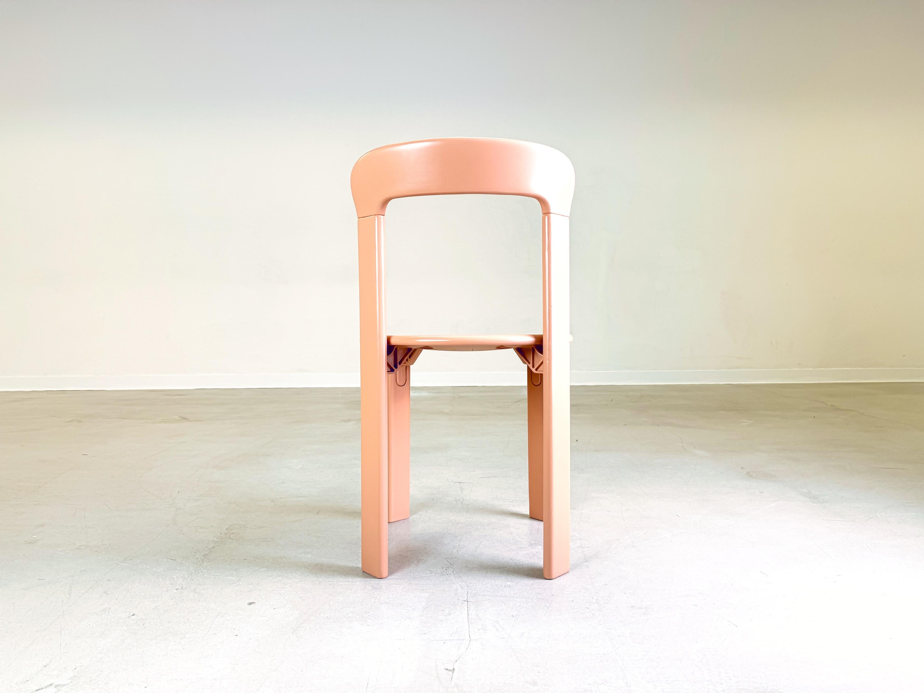 Beech Set of 4 vintage chairs Bruno Rey Kusch & Co beige red 1970s design new lacquere For Sale