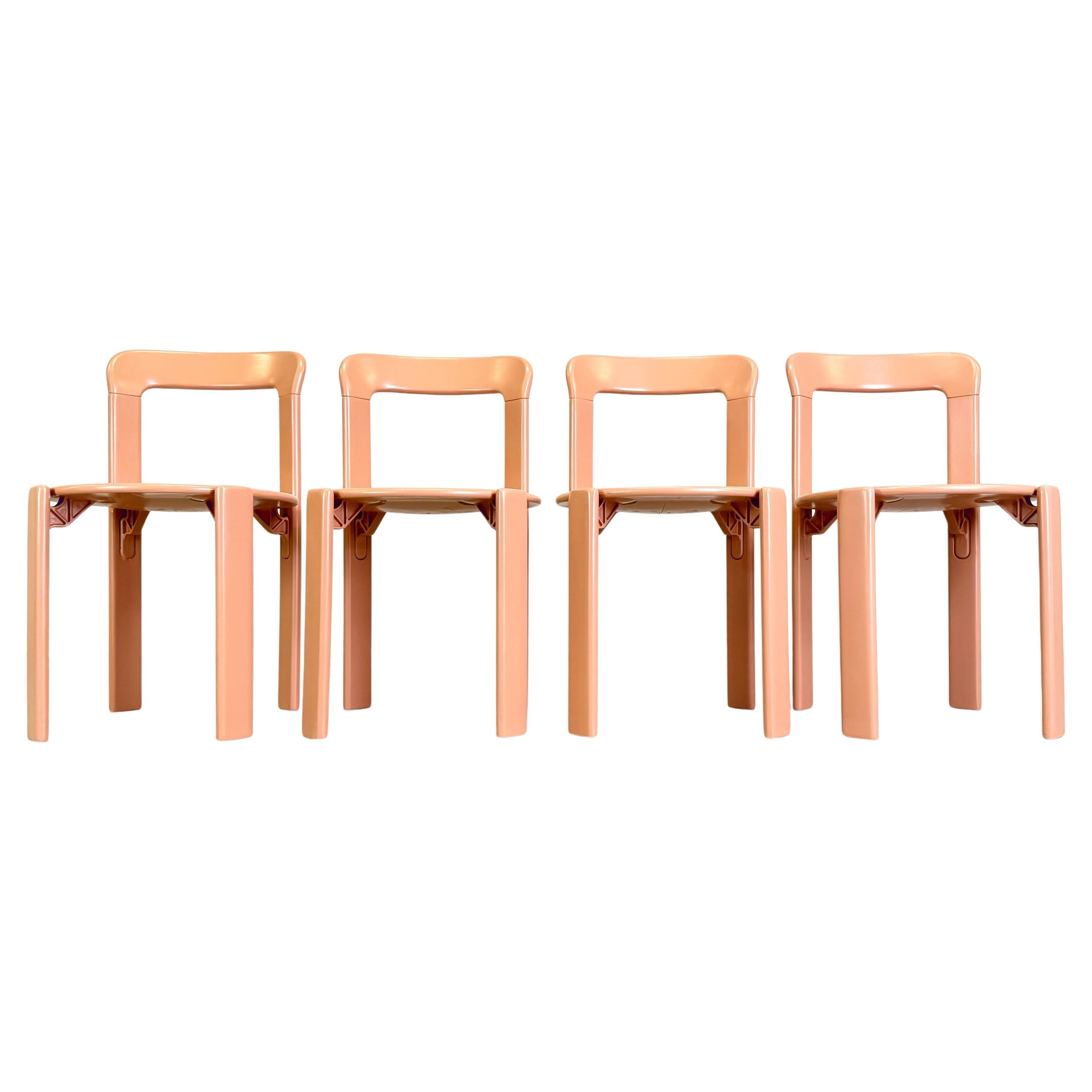 Set of 4 vintage chairs Bruno Rey Kusch & Co beige red 1970s design new lacquere For Sale
