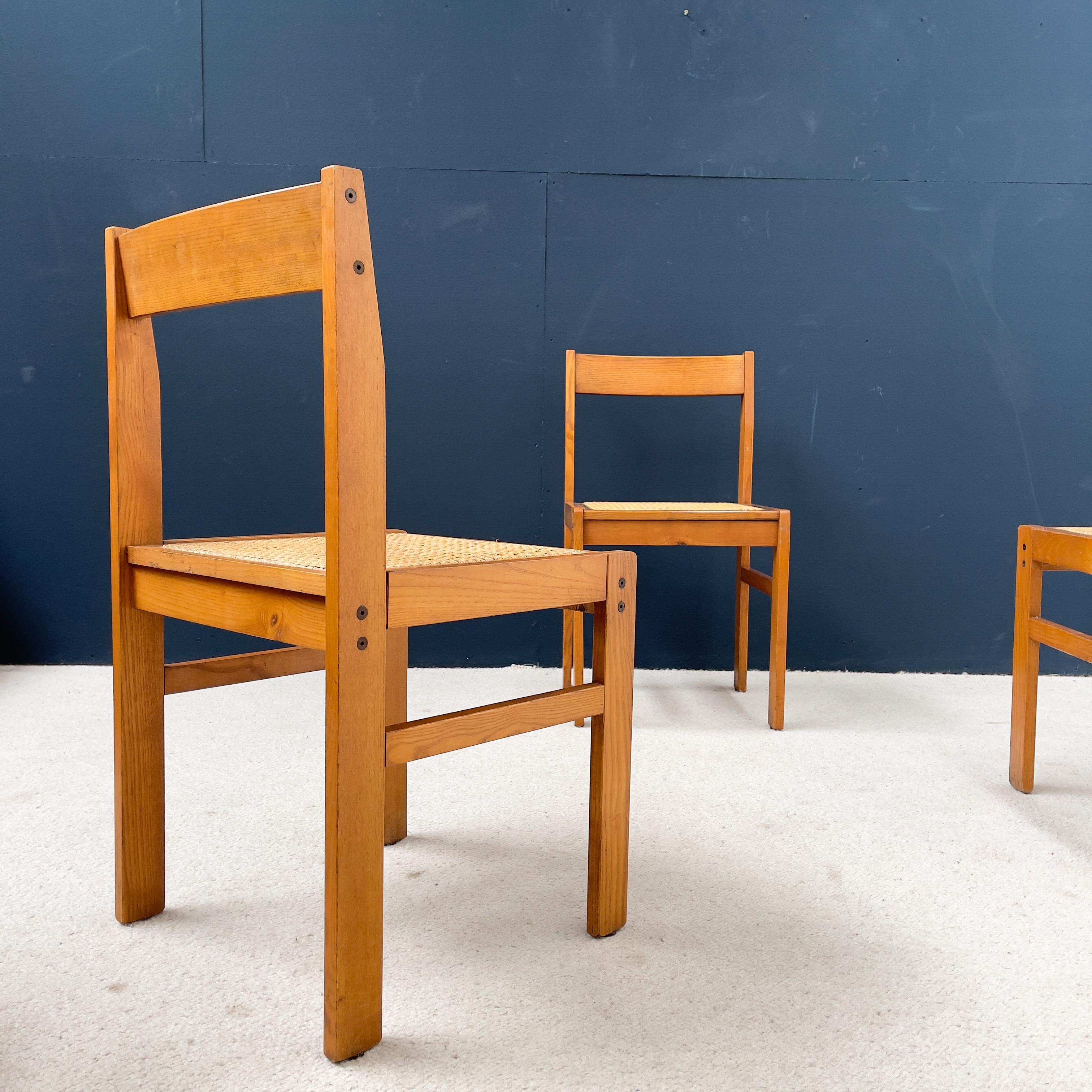 Set of 4 Vintage Chairs in Ash and Caning 1950 In Good Condition For Sale In TOURCOING, FR