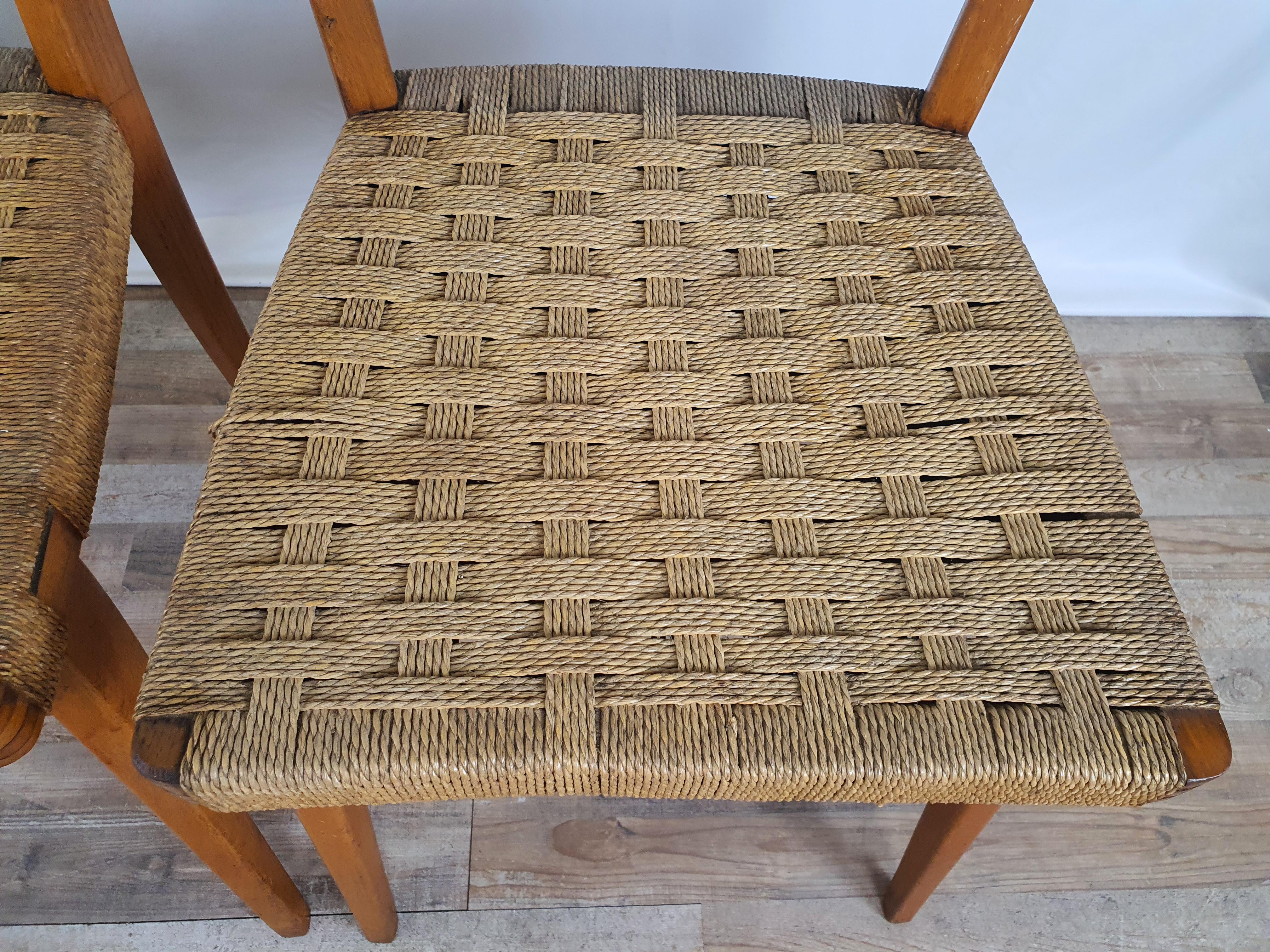 Set of 4 Vintage Chairs in Beech and Woven Rope 5