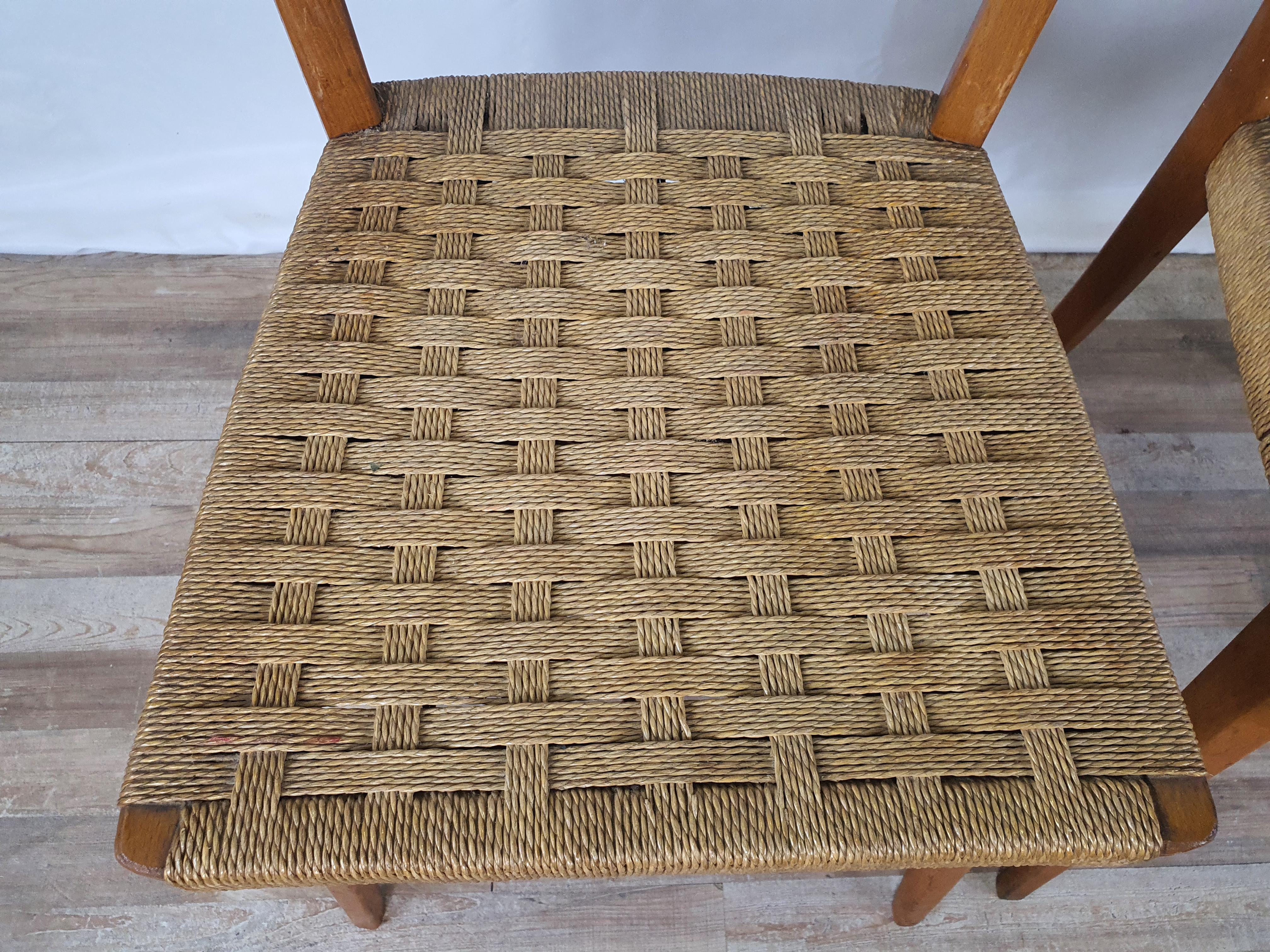 Set of 4 Vintage Chairs in Beech and Woven Rope 7