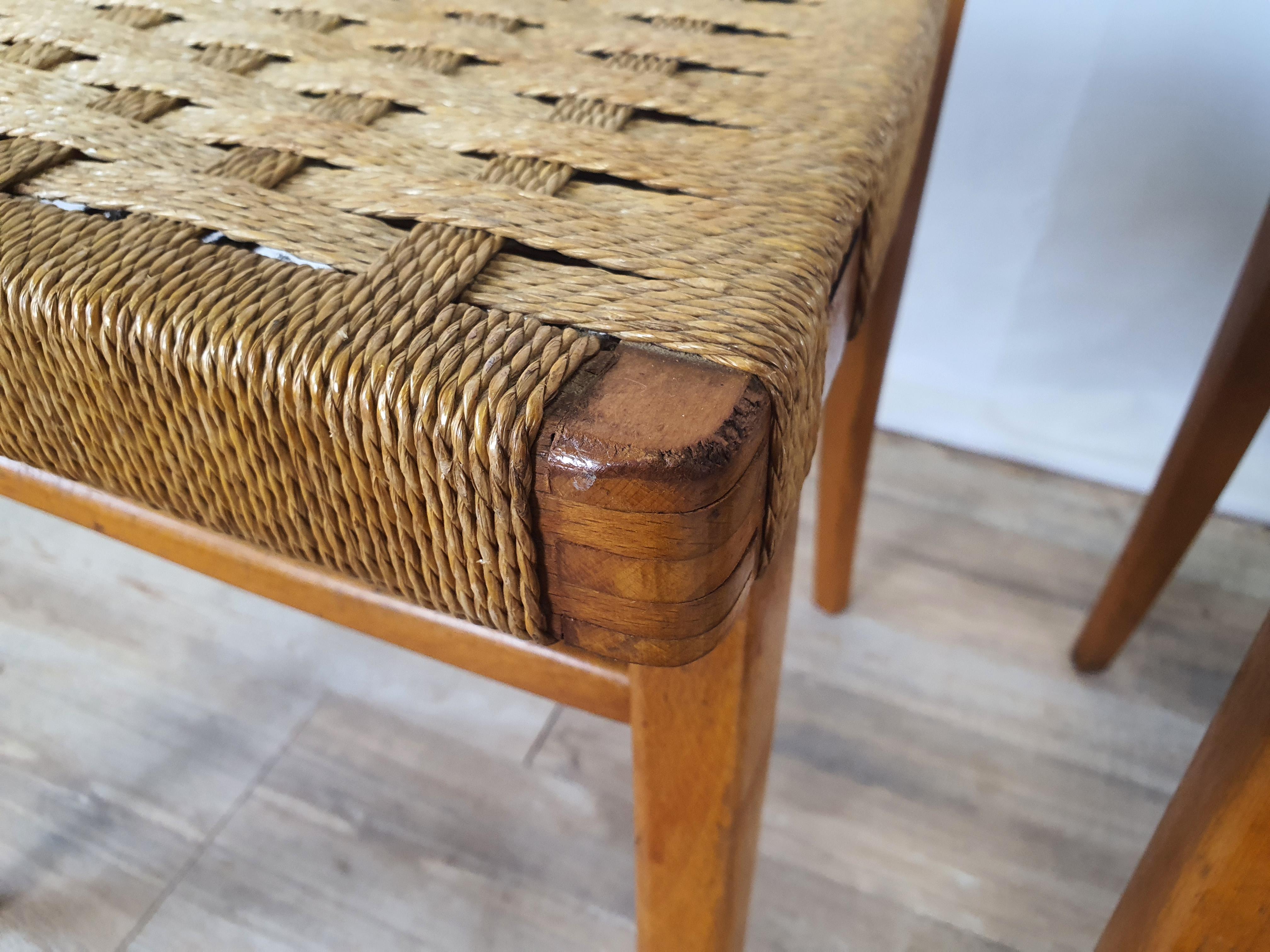 Set of 4 Vintage Chairs in Beech and Woven Rope 8